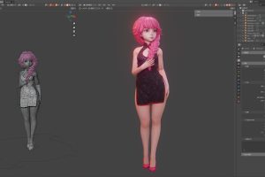 blender可爱黑群粉红女孩mmd角色模型
